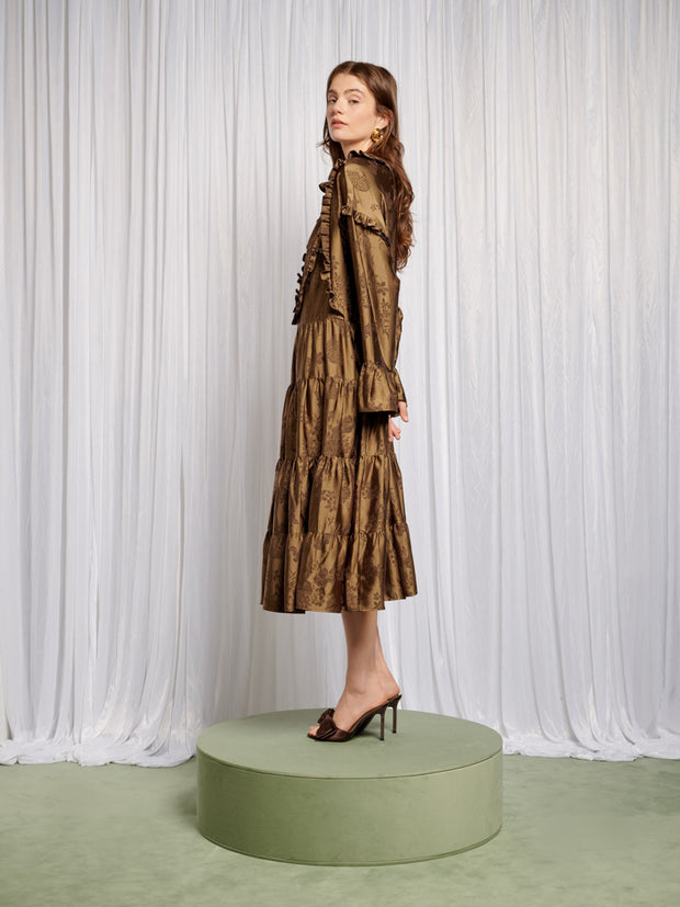 Helen Bib Jacquard Midi Dress Iced Chestnut / M+