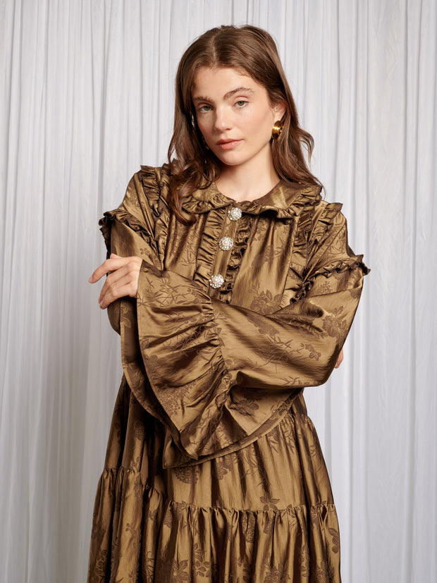 Helen Bib Jacquard Midi Dress