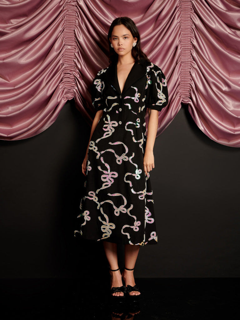 Ripple Bow Embellished Midi Dress – Sister Jane