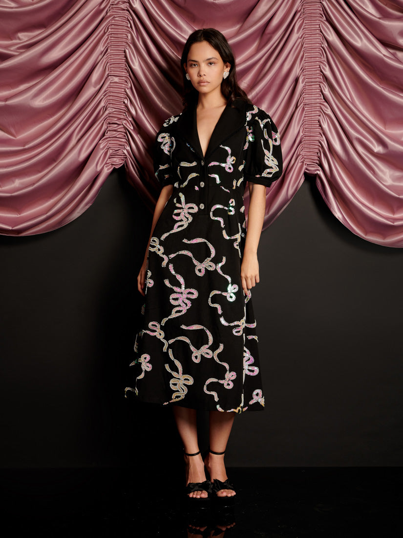 Ripple Bow Embellished Midi Dress – Sister Jane