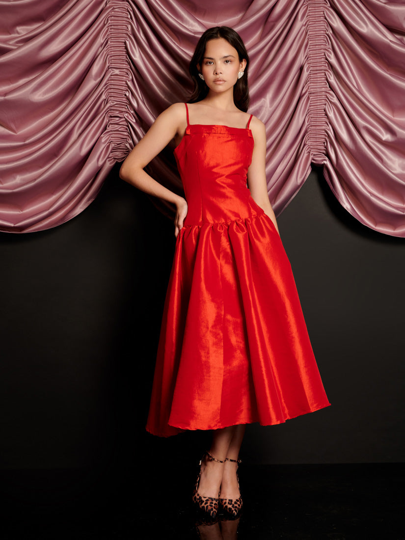 Sister Jane Quart Taffeta Midi Dress, Red