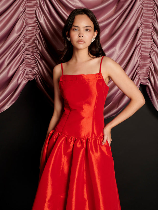 Quartet Taffeta Midi Dress Ruby Red / Z