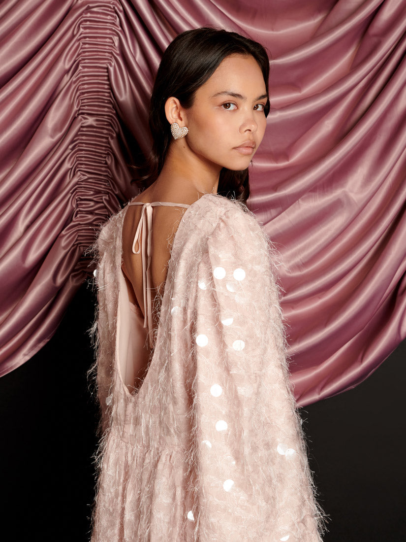 sister jane pink sequin dress Sister Jane Empire sequin flutter sleeve midaxi dress in pink
