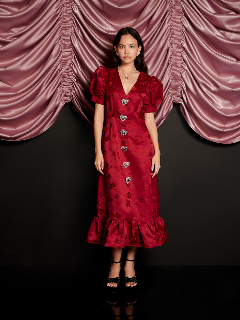 Carnival Hearts Midi Dress Opera Red / XS