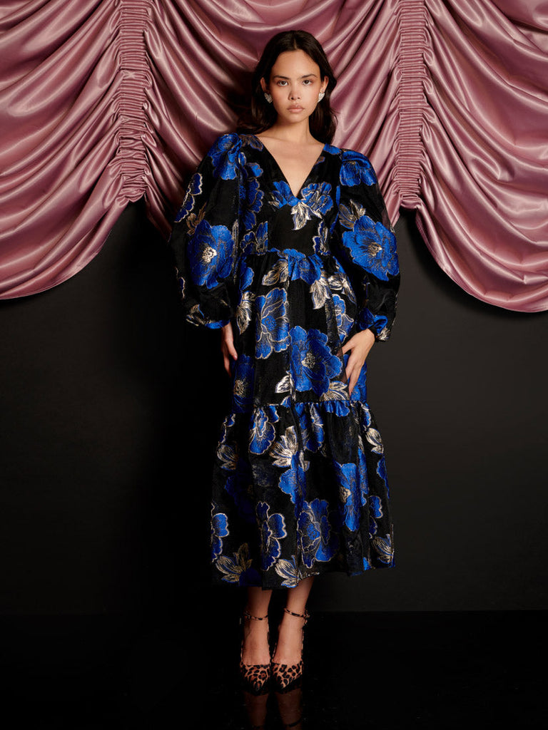 Blues Jacquard Midi Dress