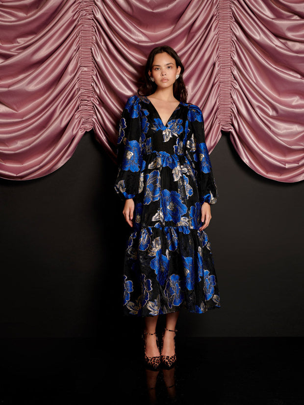 Blues Jacquard Midi Dress
