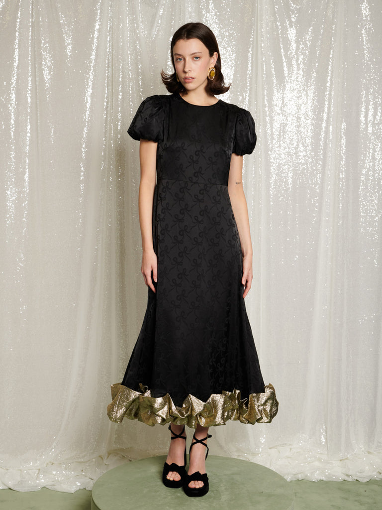 Gilded Ruffle Midi Dress