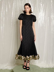 Gilded Ruffle Midi Dress