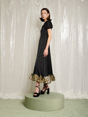 Gilded Ruffle Midi Dress