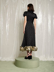 Gilded Ruffle Midi Dress