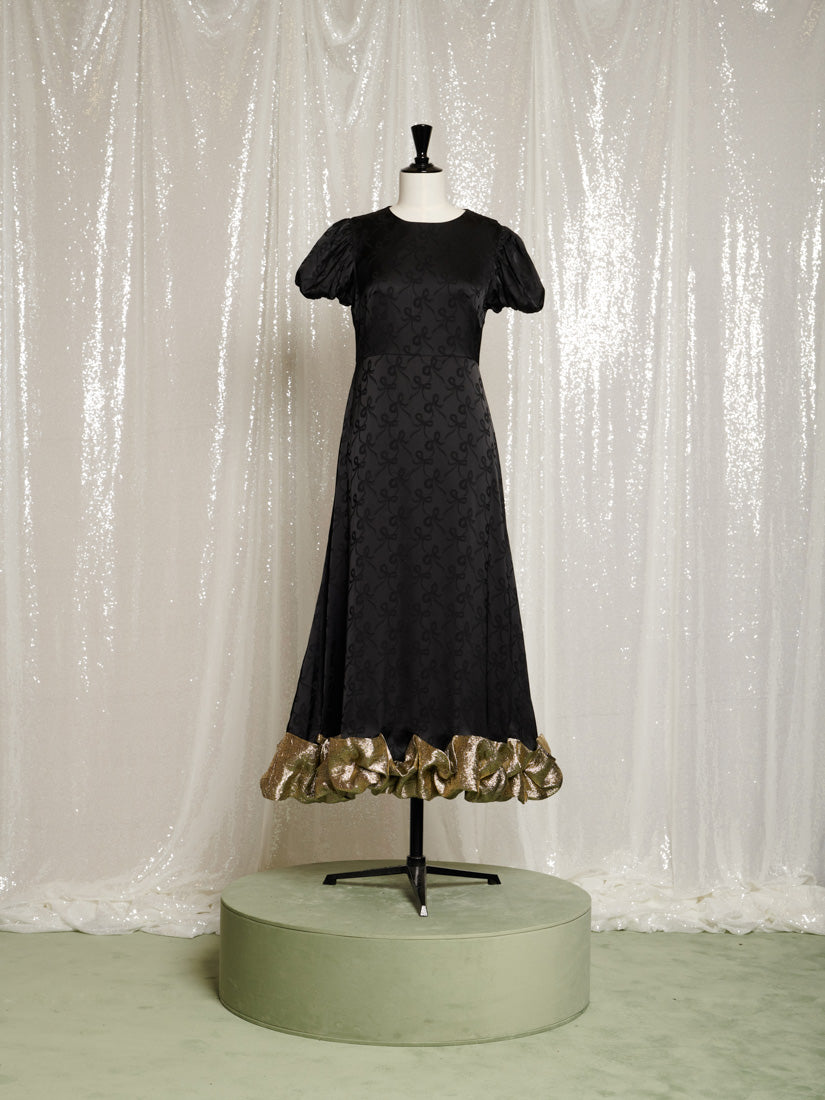 Gilded Ruffle Midi Dress Coal Black & Gold / Z