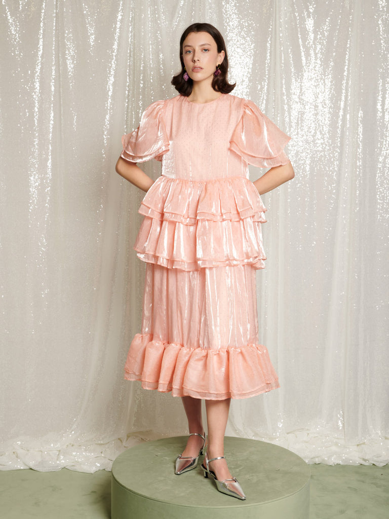 Reverie Ruffle Midi Dress Baby Pink / S