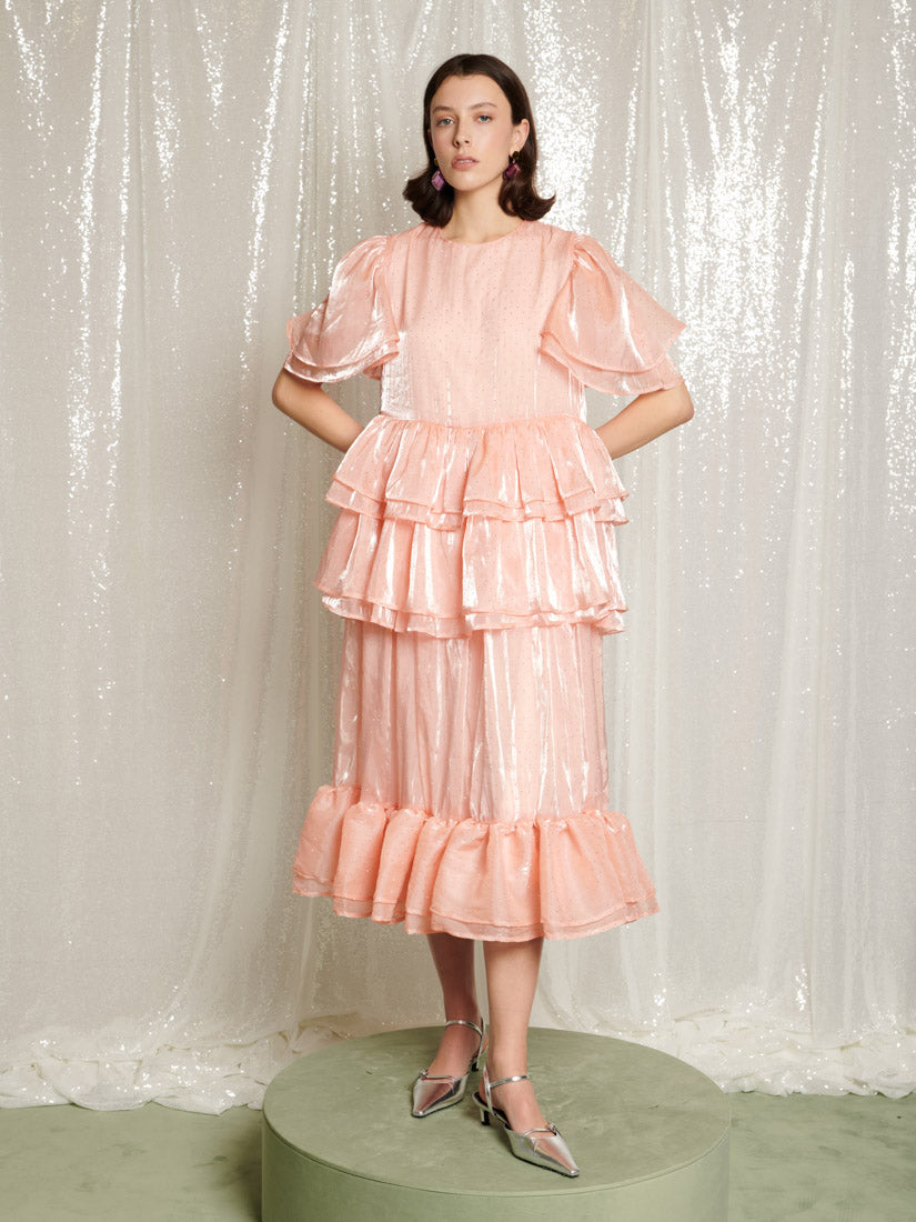 sister jane grandma rose midi dress Reverie Ruffle Midi Dress Baby Pink / S