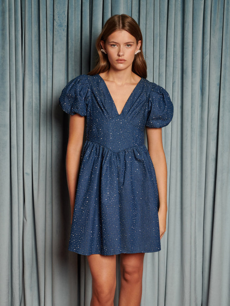 Daze Embellished Denim Mini Dress – Sister Jane