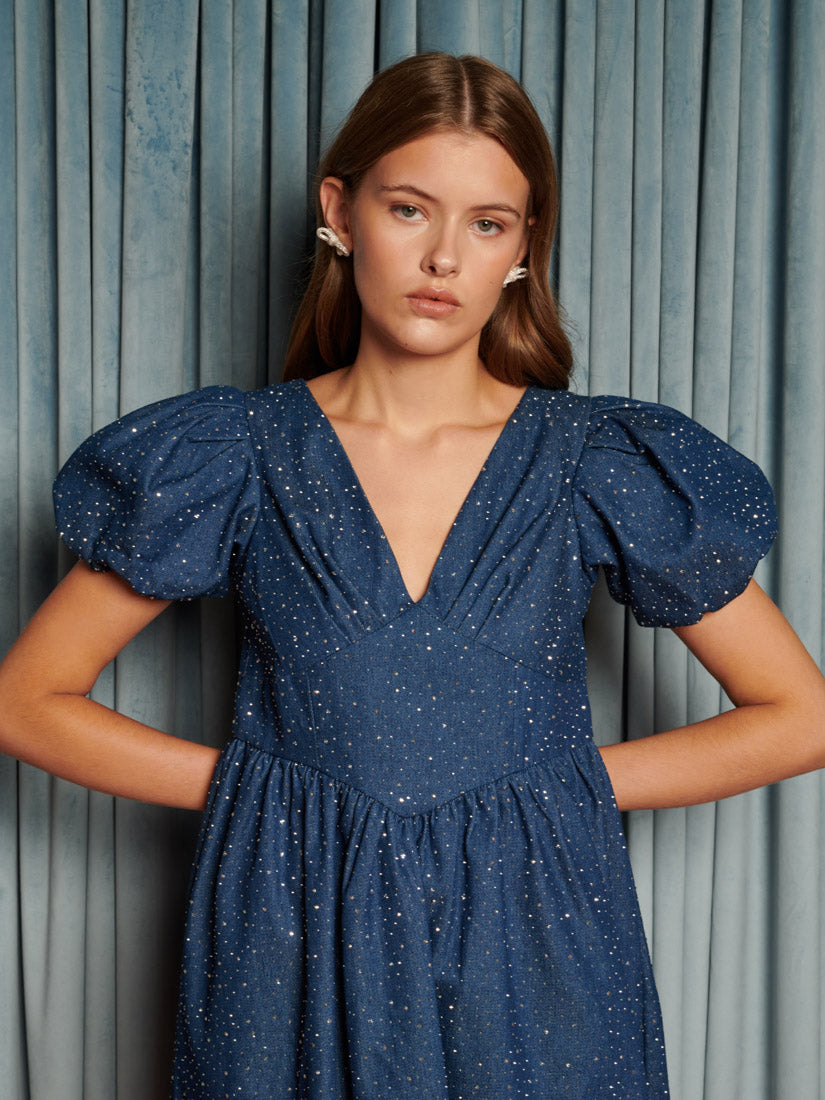 Daze Embellished Denim Mini Dress – Sister Jane
