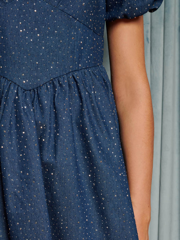 Daze Embellished Denim Mini Dress Indigo Blue / Z