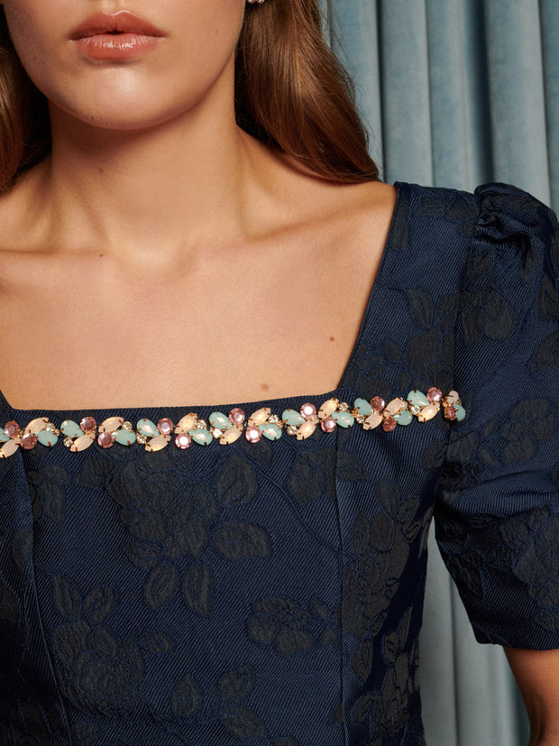 Frame Jacquard Mini Dress Navy Blue / Z