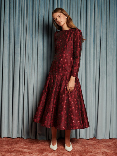 Fade Floral Midi Dress Opera Red / Z