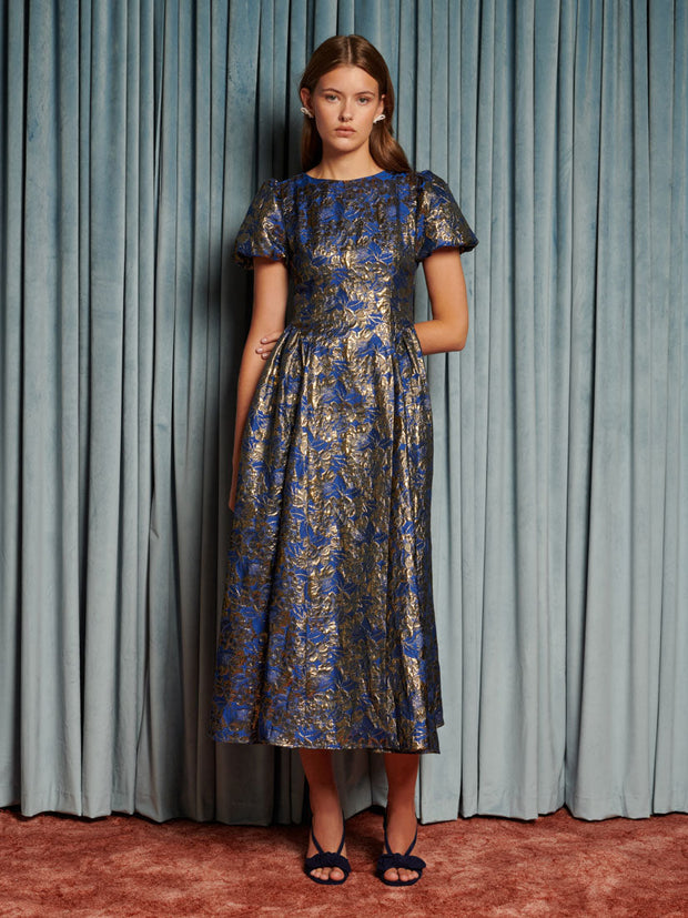 Matinee Jacquard Midi Dress Gold, Teal Blue / Z