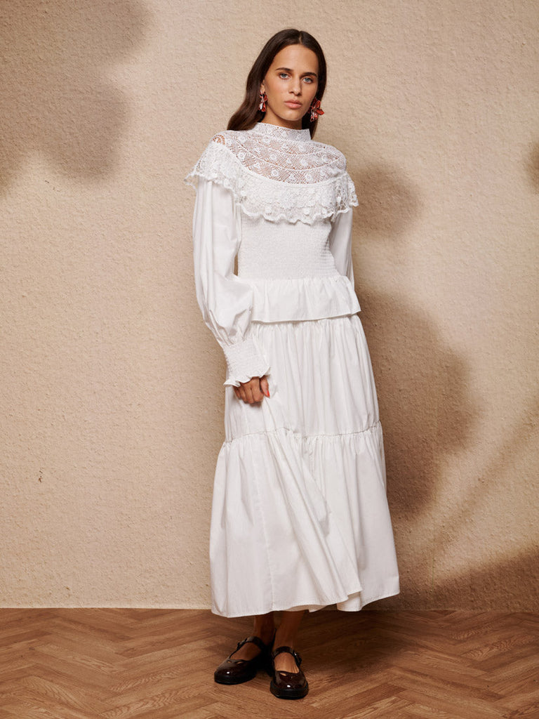 Light Language Shirring Maxi Dress