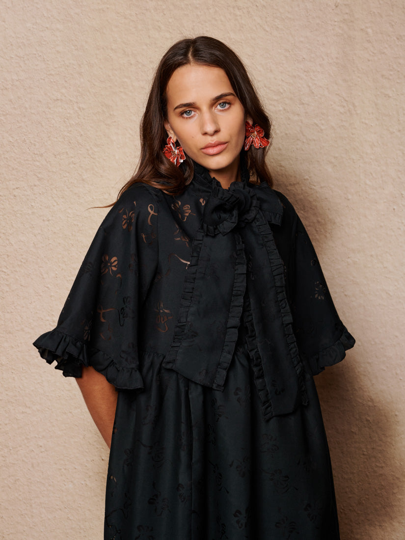 knee length dresses for ladies Solace Bow Midi Dress Coal Black / S