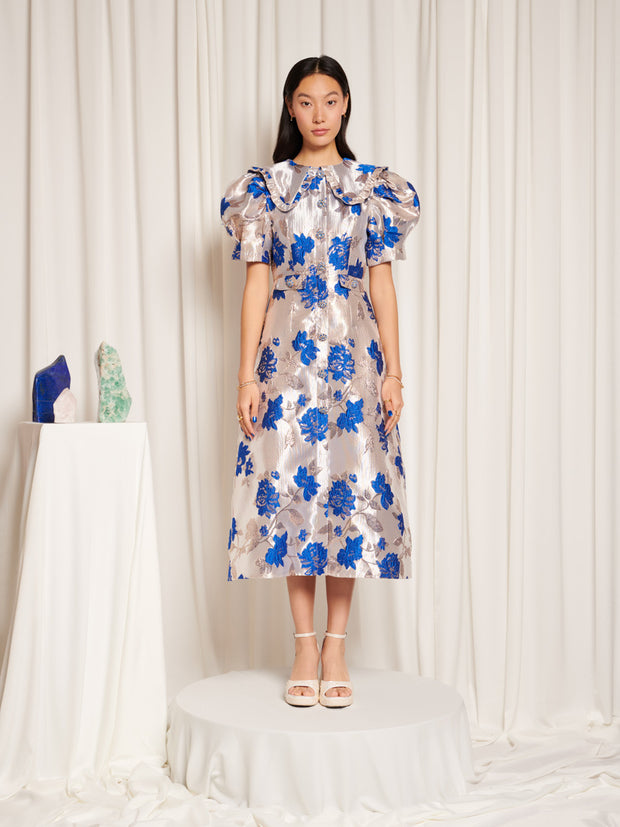 sapphire midi dress SEROYA Tabitha Mesh Ruched Midi Dress in Sapphire