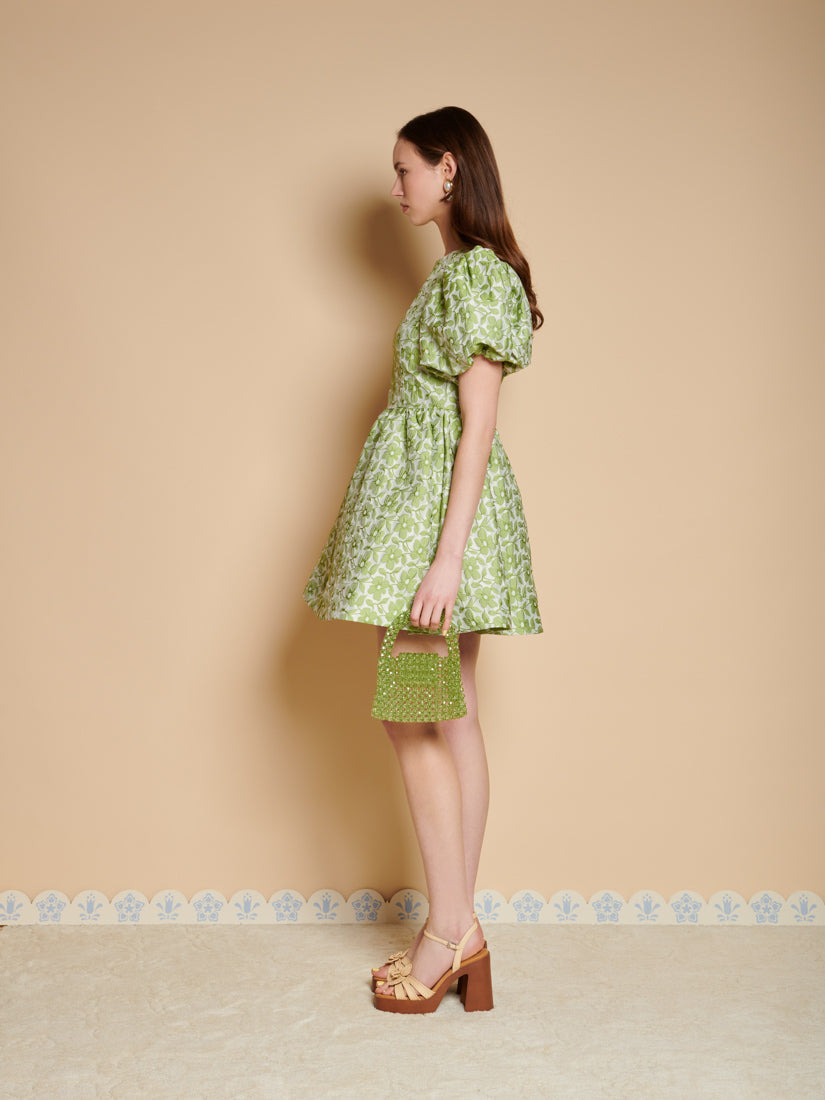 sister jane フラワージャガード膝丈ドレス グリーン ゴールド Freja Jacquard Mini Dress – Sister Jane
