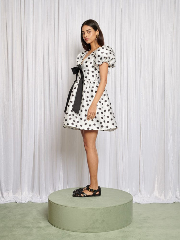sister jane bow mini dress Memories Spot Bow Mini Dress Black Spot, Ivory / S