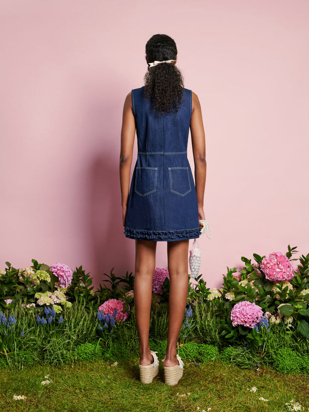 sister jane denim dress Sister Jane heart embroidered mini dress in denim blue