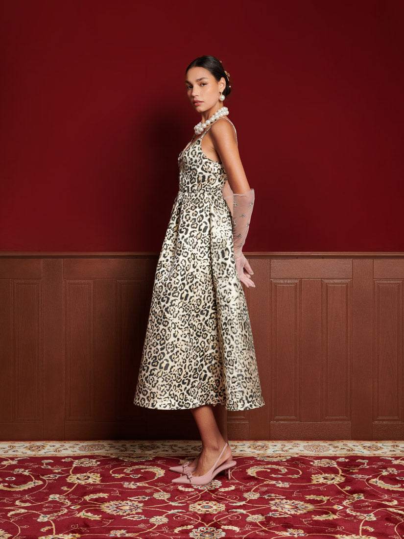 【英国発Sister Jane】Gilded leopard-jacquard midi dress DREAM Gilded Leopard Midi Dress – Sister Jane