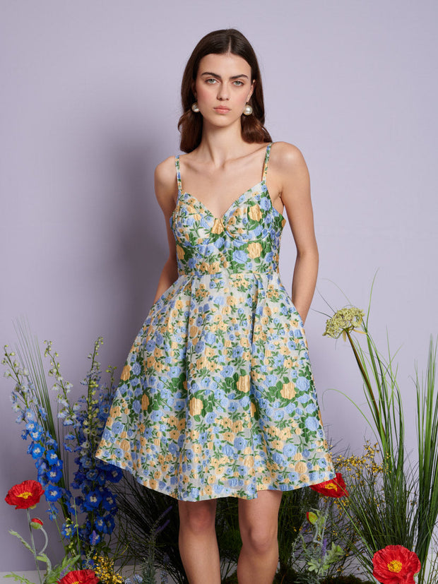 sister jane dress DREAM Wonderland Sequin Midi Carousel The Eclipse Ditsy Midi Dress in delicate floral jacquard catches the light with every movement Sister Jane Glitter Slit Ruffle