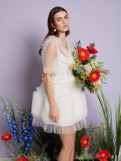 Heather Tulle Mini Dress Pearled White / Z