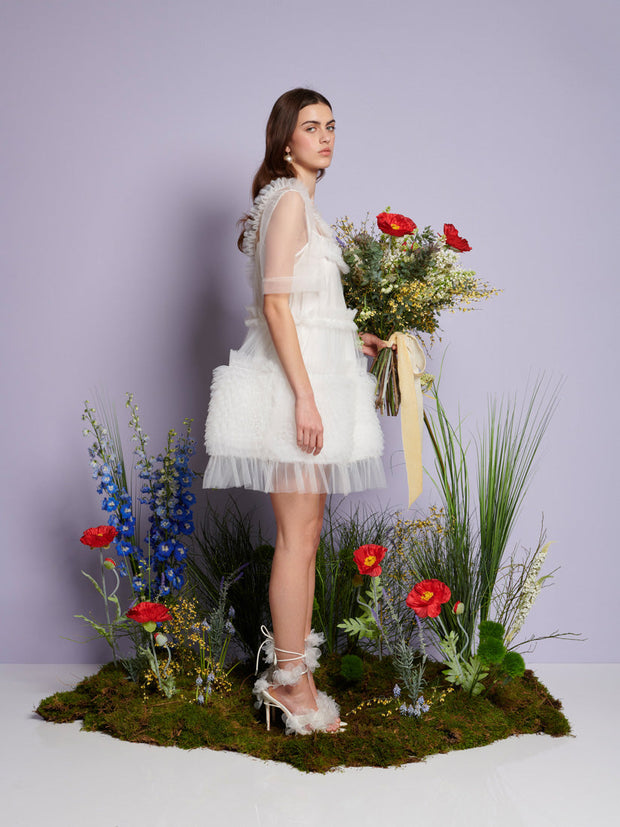 Heather Tulle Mini Dress Pearled White / Z