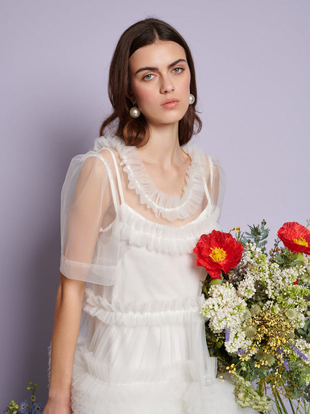 Heather Tulle Mini Dress Pearled White / Z