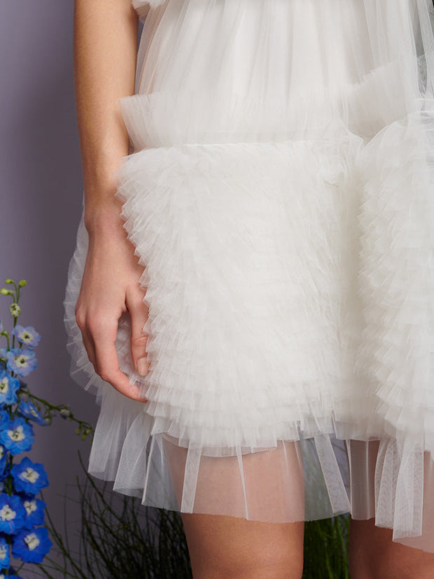 Heather Tulle Mini Dress Pearled White / Z