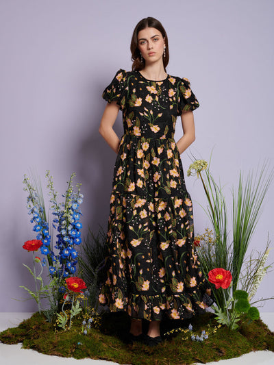 Wood Lily Embroidered Maxi Dress Floral Black / Z