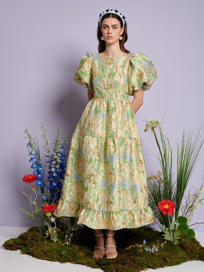 Pasqueflower Jacquard Midi Dress Lime Green / Z