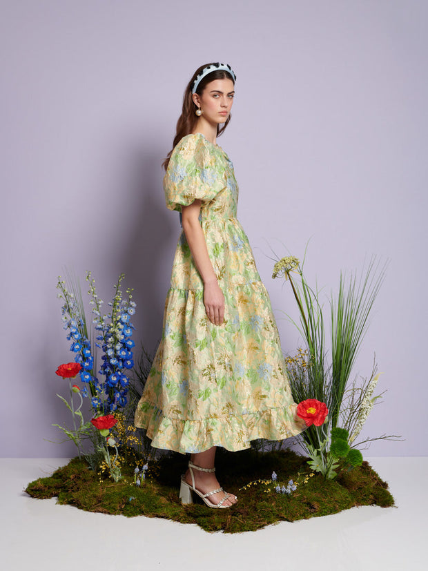 Pasqueflower Jacquard Midi Dress Lime Green / Z