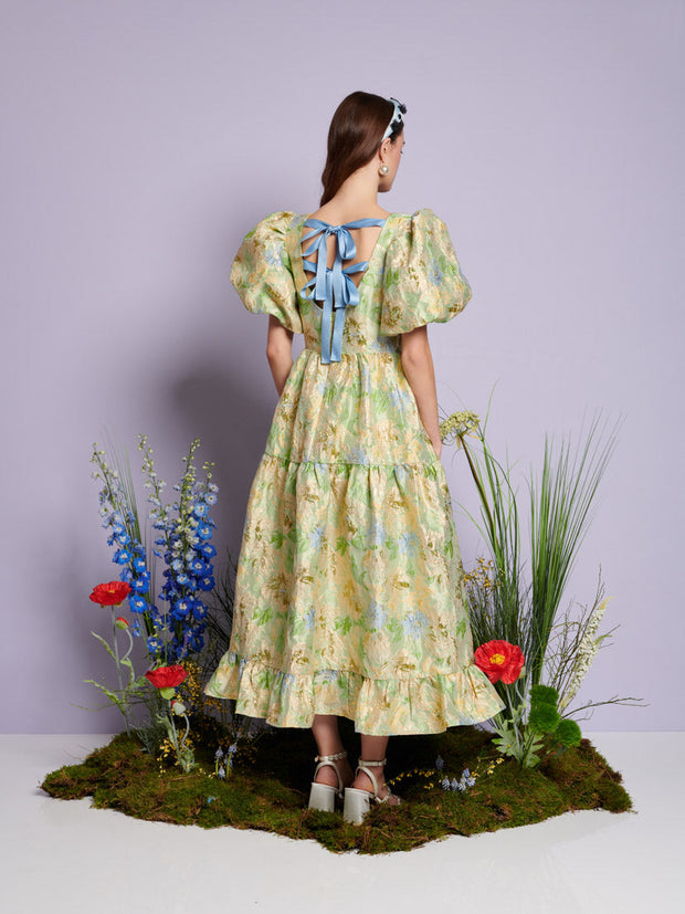 Pasqueflower Jacquard Midi Dress Lime Green / Z