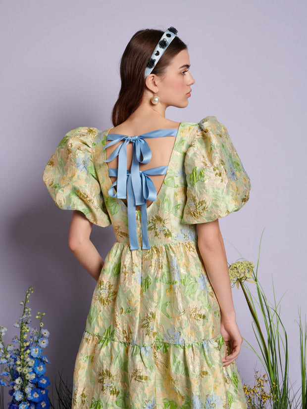 Pasqueflower Jacquard Midi Dress Lime Green / Z