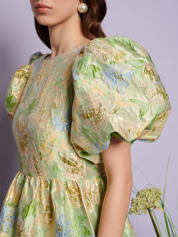 Pasqueflower Jacquard Midi Dress Lime Green / Z