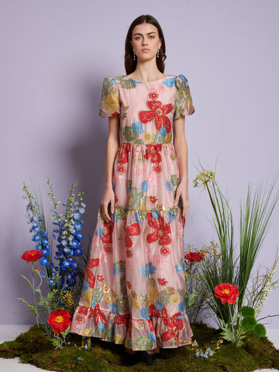 Camellia Jacquard Maxi Dress Baby Pink / Z