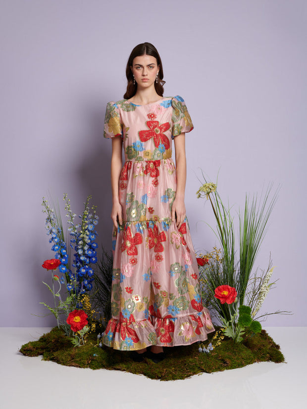 Camellia Jacquard Maxi Dress Baby Pink / Z