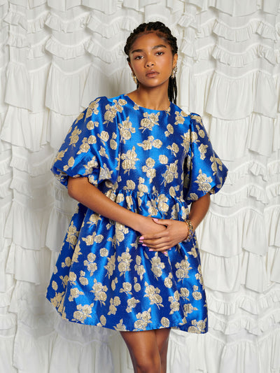 <b>DREAM</b> Golden Blues Jacquard Mini Dress