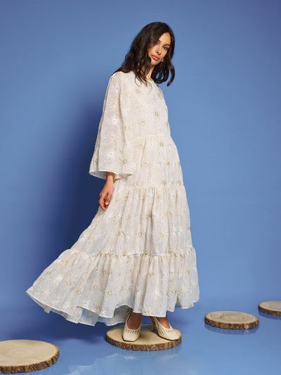 Faye Embroidered Maxi Dress Ivory Cream / Z