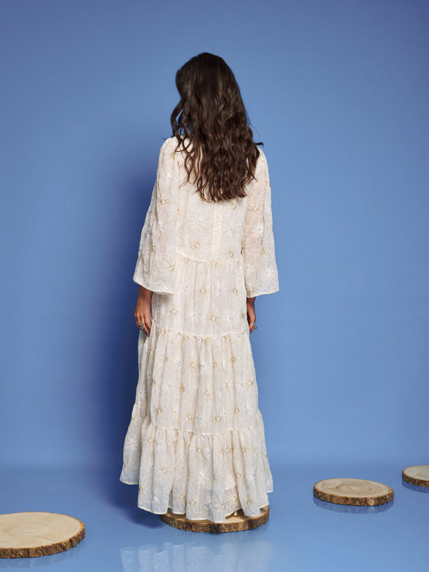 Faye Embroidered Maxi Dress Ivory Cream / Z