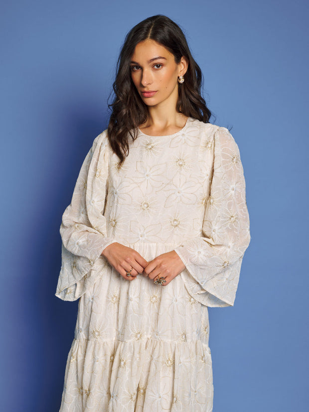 Faye Embroidered Maxi Dress Ivory Cream / Z