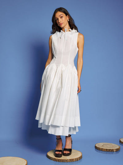 Shoreline Bows Midi Dress Pearl White / Z