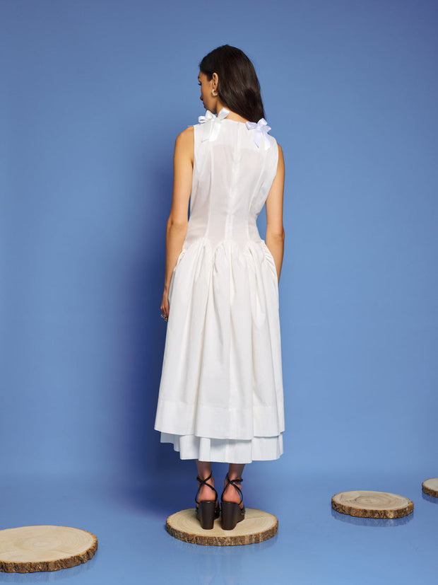 Shoreline Bows Midi Dress Pearl White / Z