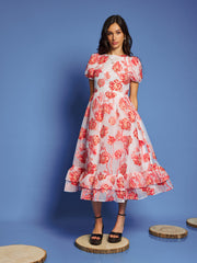 Willa Jacquard Midi Dress Coral Red / Z